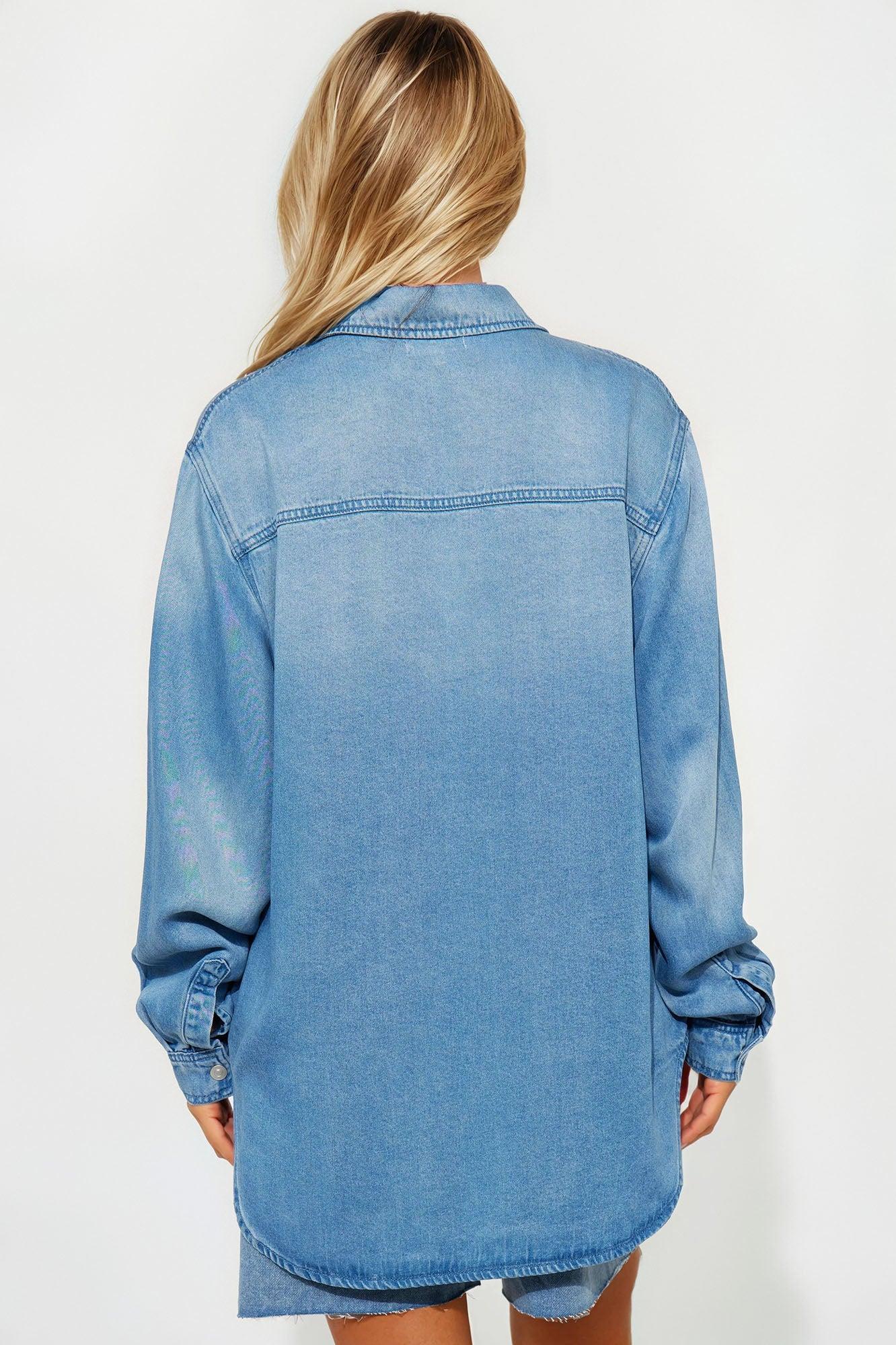 Sweet Southern Charm Oversized Denim Shirt - Light Wash Product Image