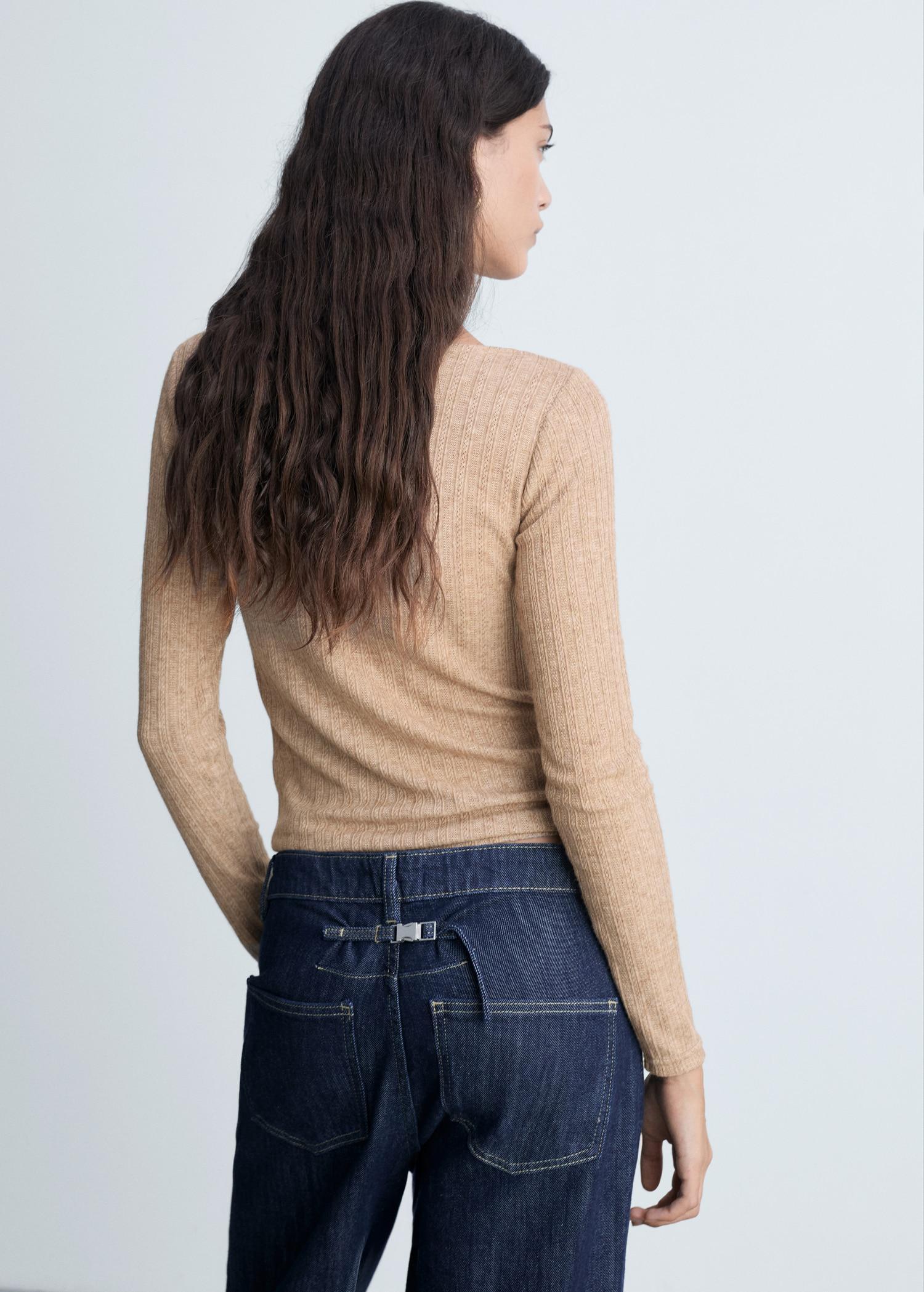 Long-sleeved pointelle t-shirt - Women | MANGO USA Product Image