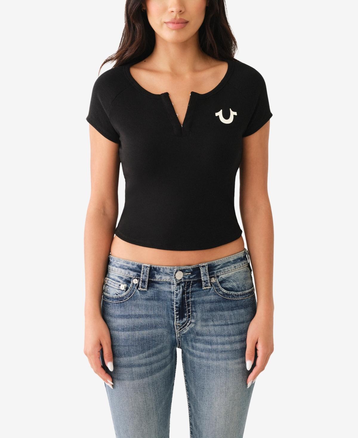 True Religion Womens Short Sleeve Hook and Eye Rib Baby Tee Product Image