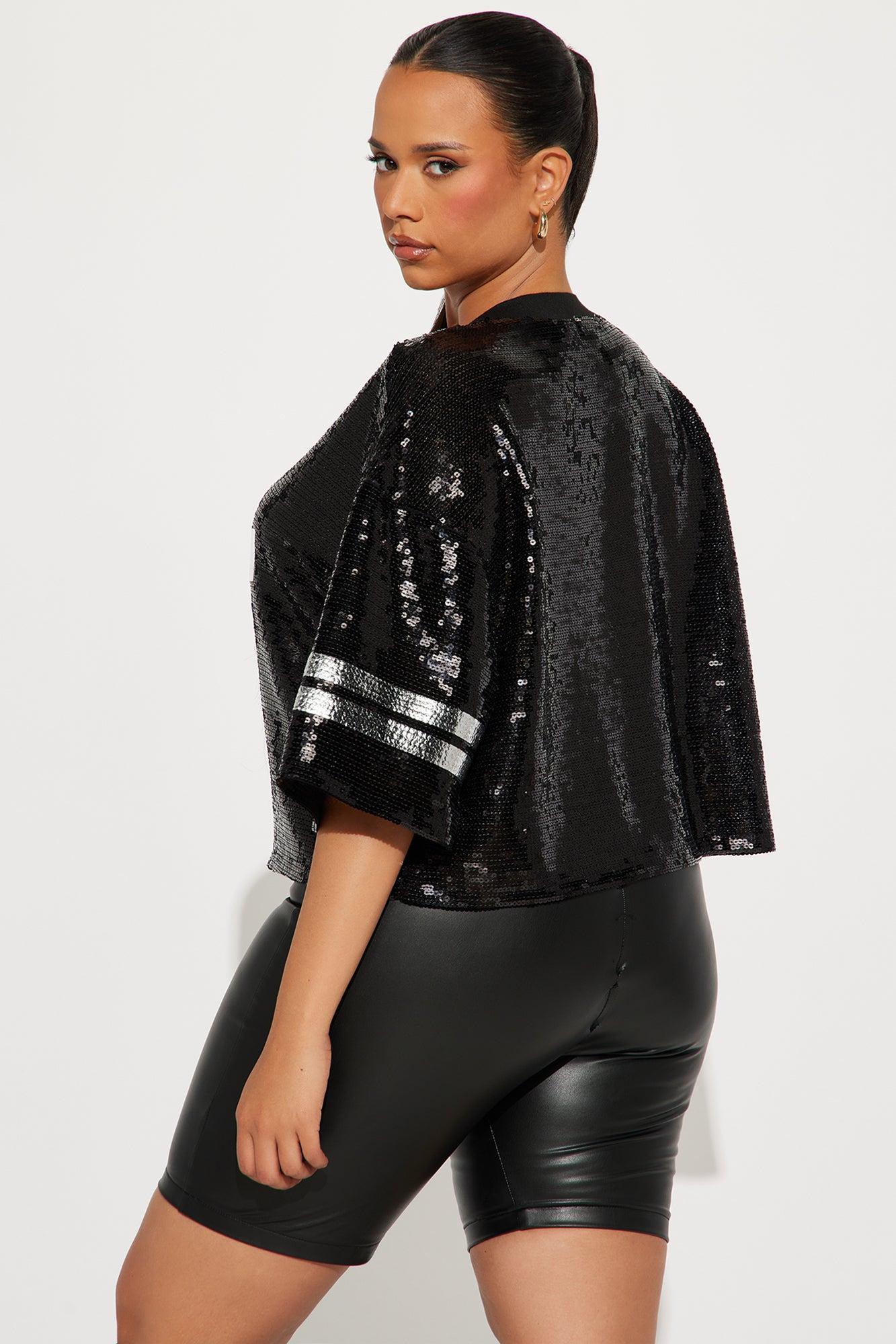 Touchdown Sequin Jersey Tee - Black Product Image