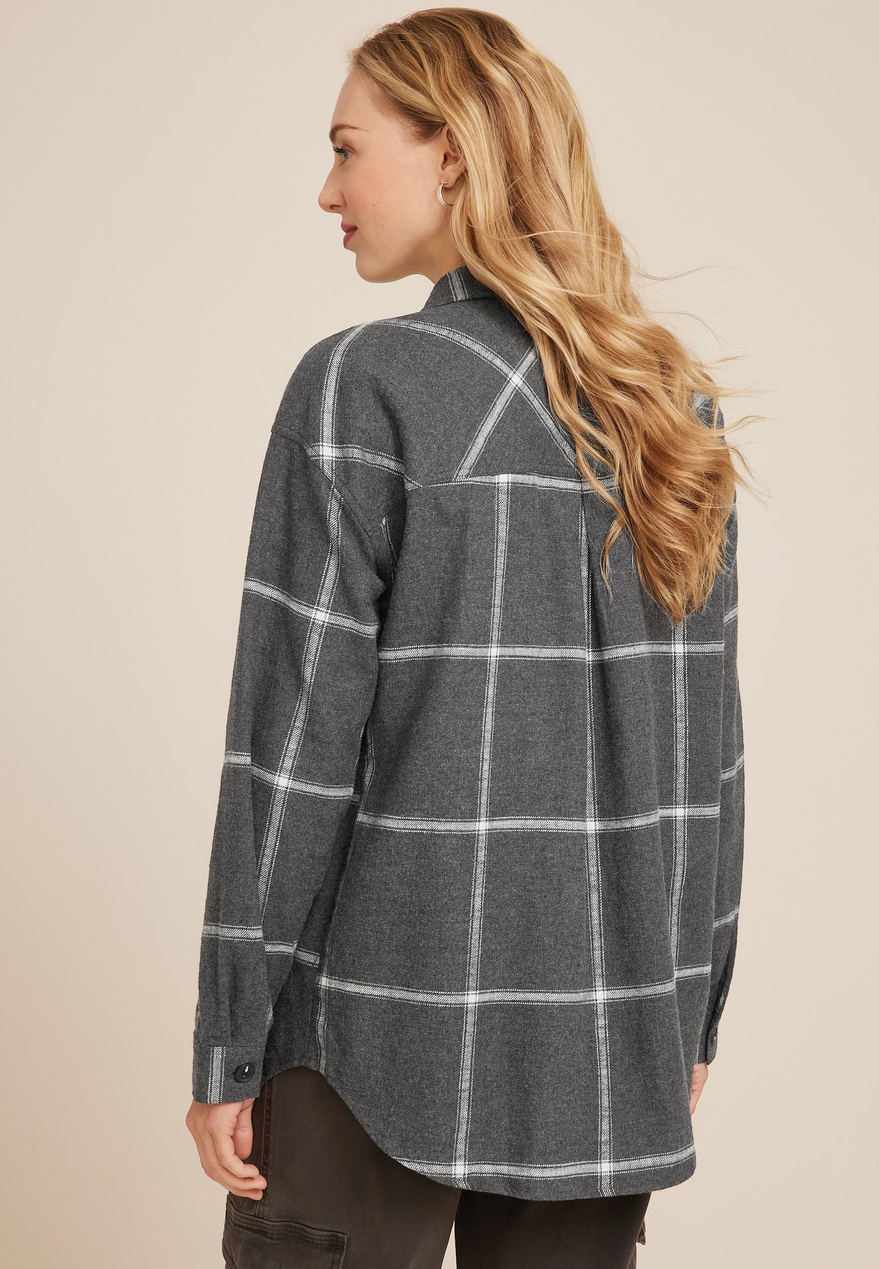 Maurices Womens Cabin Windowpane Boyfriend Button Down Shirt Brown Size XX Large Product Image