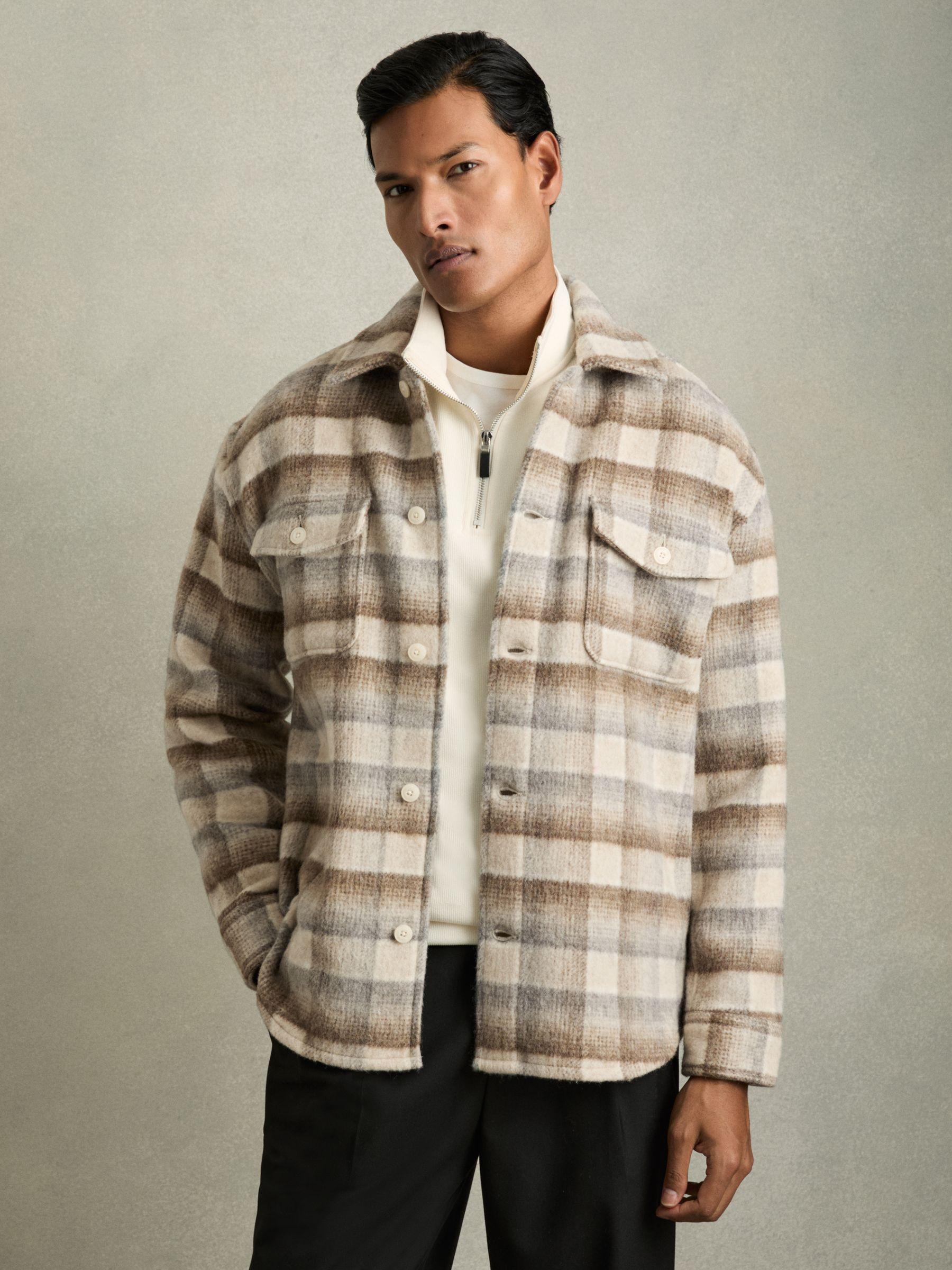 Brushed Wool-Blend Check Overshirt in Oatmeal Product Image
