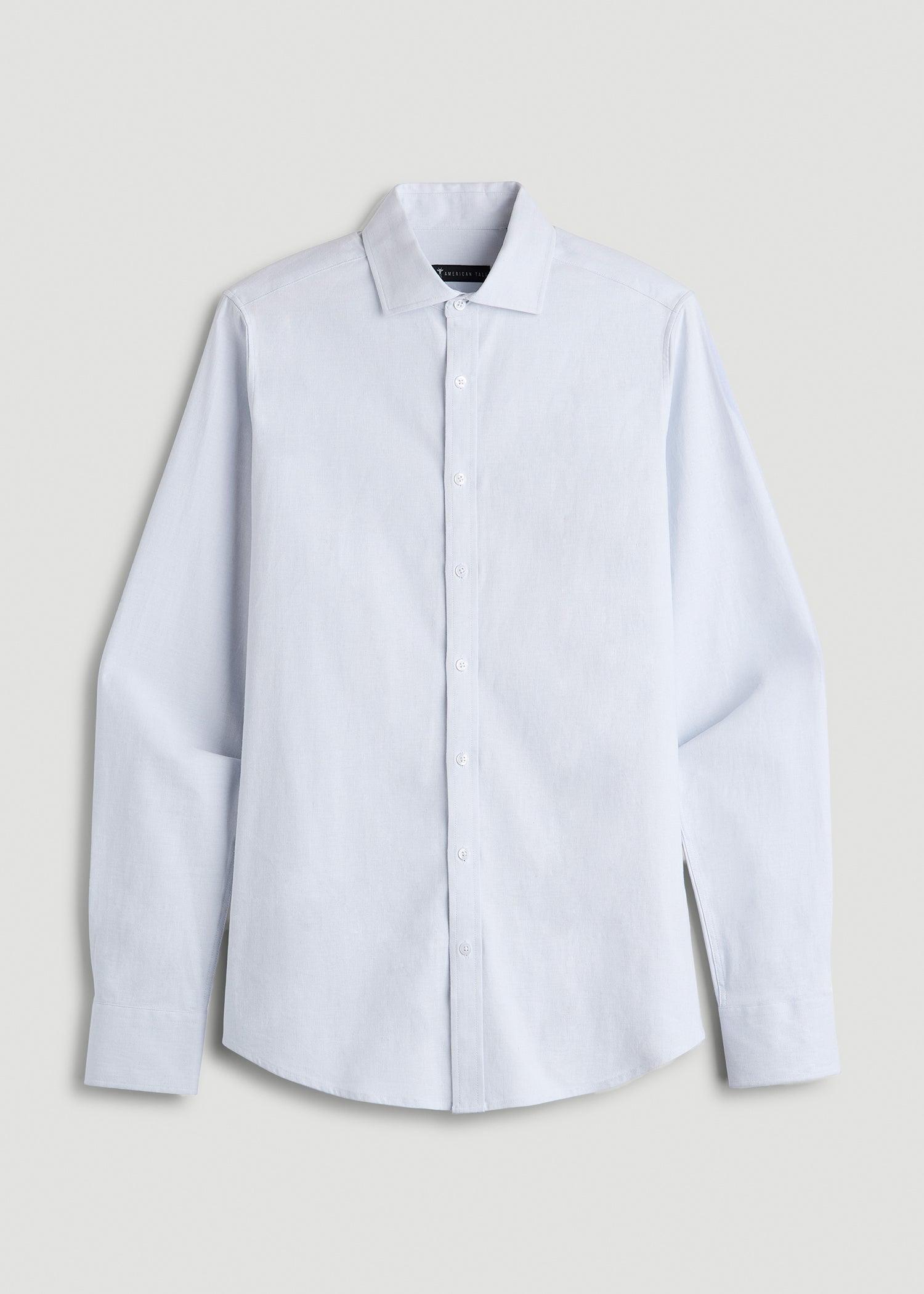 Stretch Linen Dress Shirt for Tall Men in Light Blue Product Image
