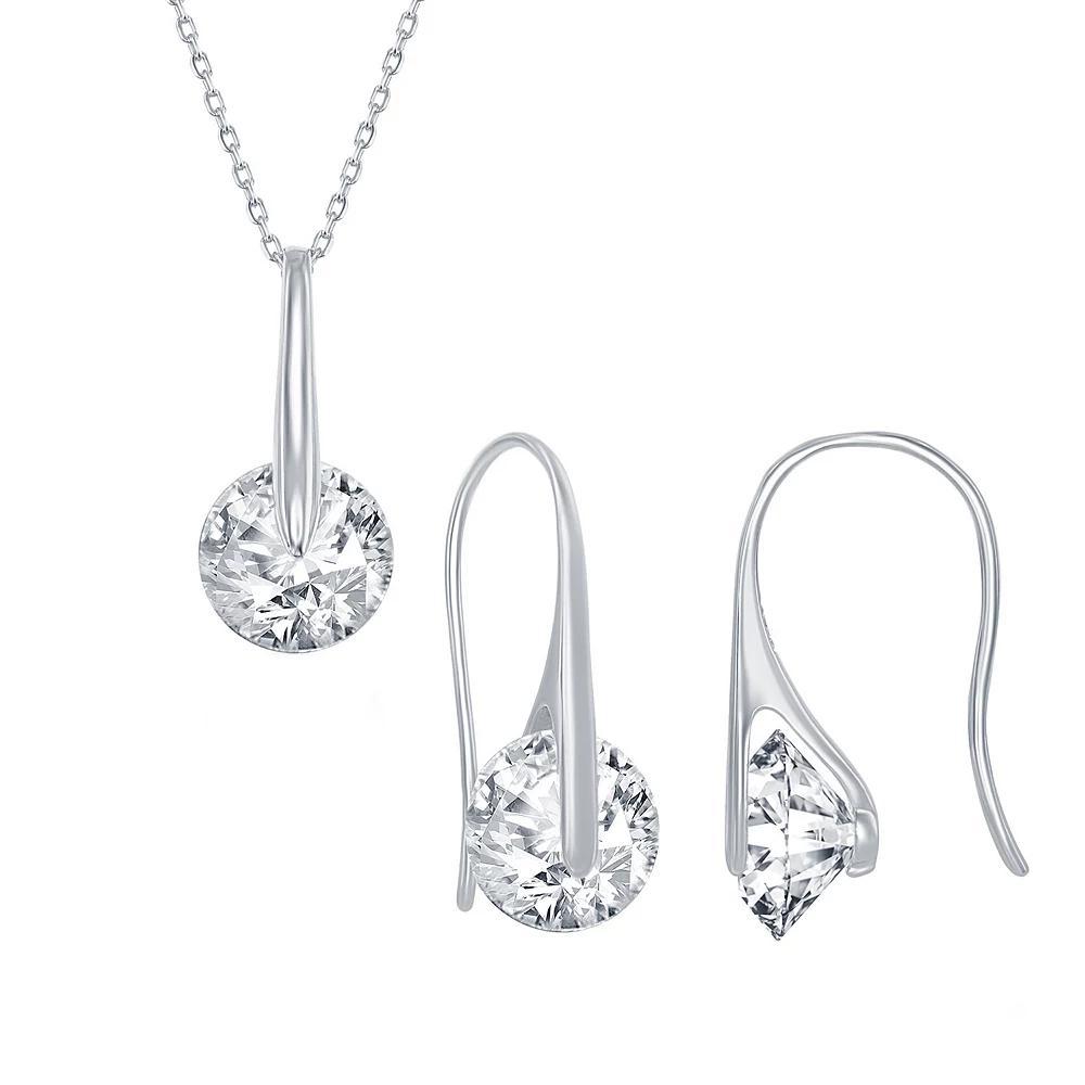 Sterling Silver Movable Cubic Zirconia Pendant Necklace & Drop Earring Set, Women's, Size: 16-18" ADJ Product Image