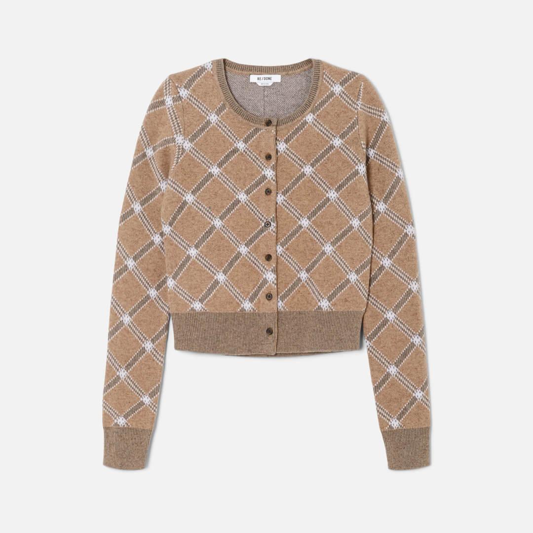 Cropped Crewneck Cardi - Camel Combo Product Image