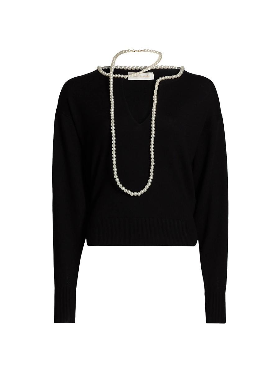 Womens Crush Wool Faux Pearl Necklace Sweater Product Image
