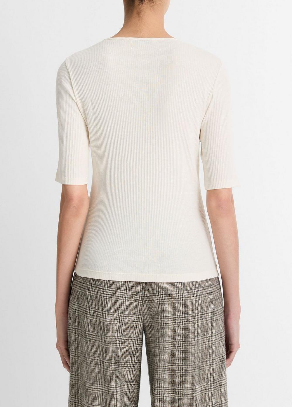 Womens Ribbed Cotton Elbow-Sleeve T-Shirt, Laurel, Size S Vince Product Image