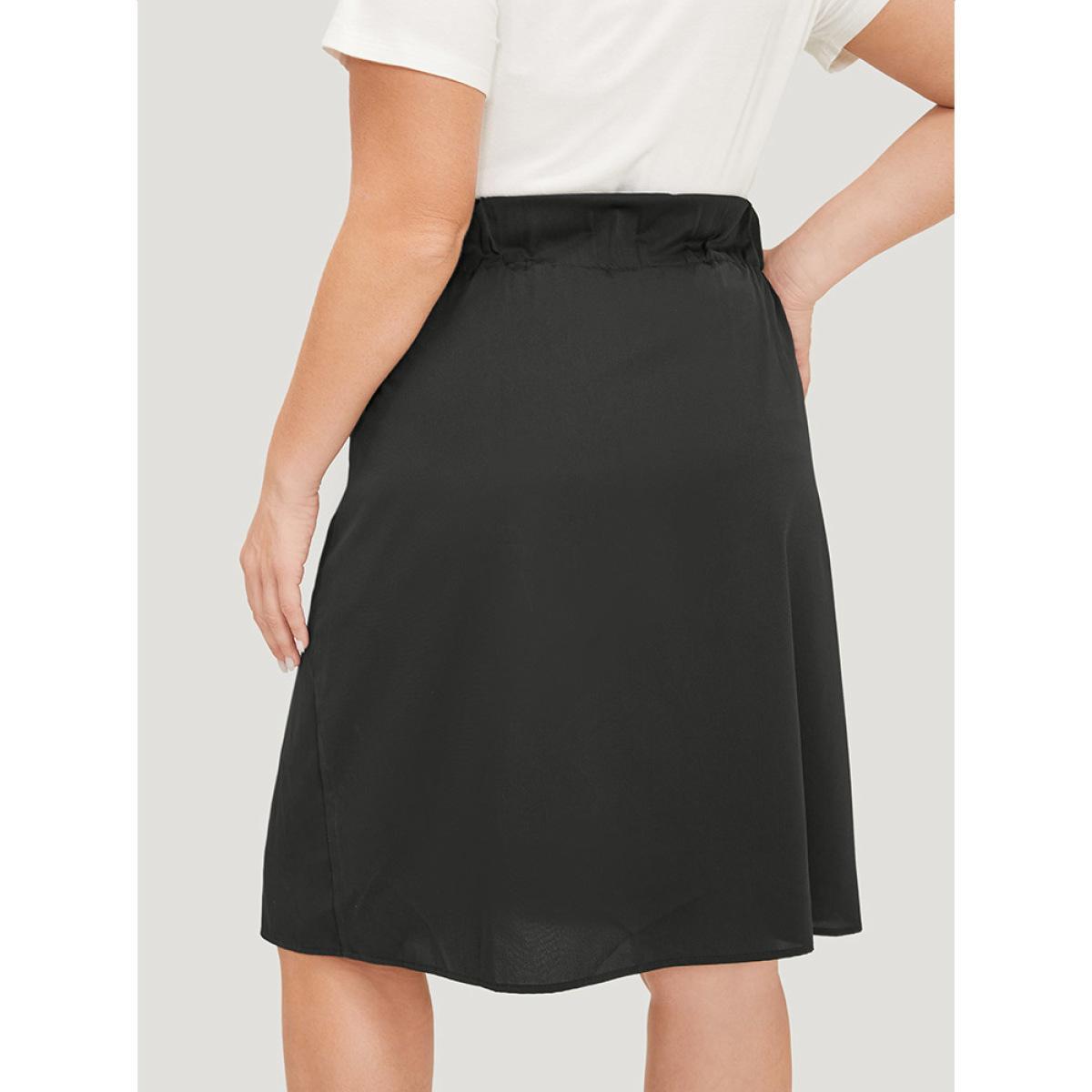 Plus Size Plain Pocket Lace Up Skirt Women Black Casual Plain No stretch Dailywear Skirts BloomChic 30/6X Product Image