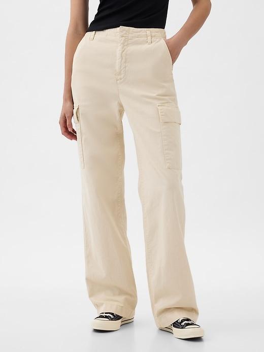 Mid Rise Loose Khaki Cargo Pants Product Image