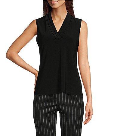 Anne Klein Womens Sleeveless Pleated V-Neck Shell Top Product Image