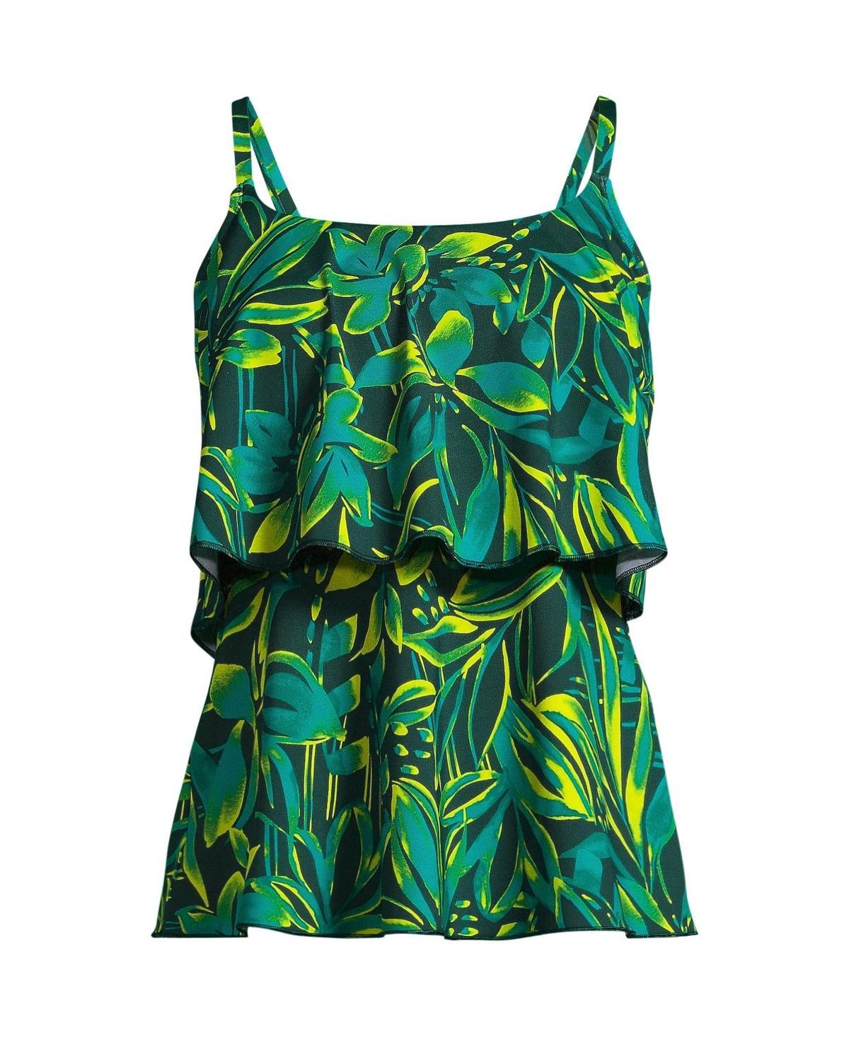 Women's Lands' End Chlorine Resistant Tiered Tankini Swimsuit Top, Size: XL, Blue Ditsy Floral Product Image