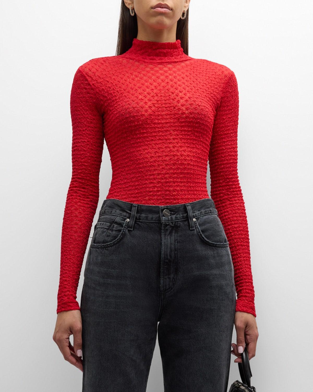 Frame Mesh Lace Turtleneck Top Product Image