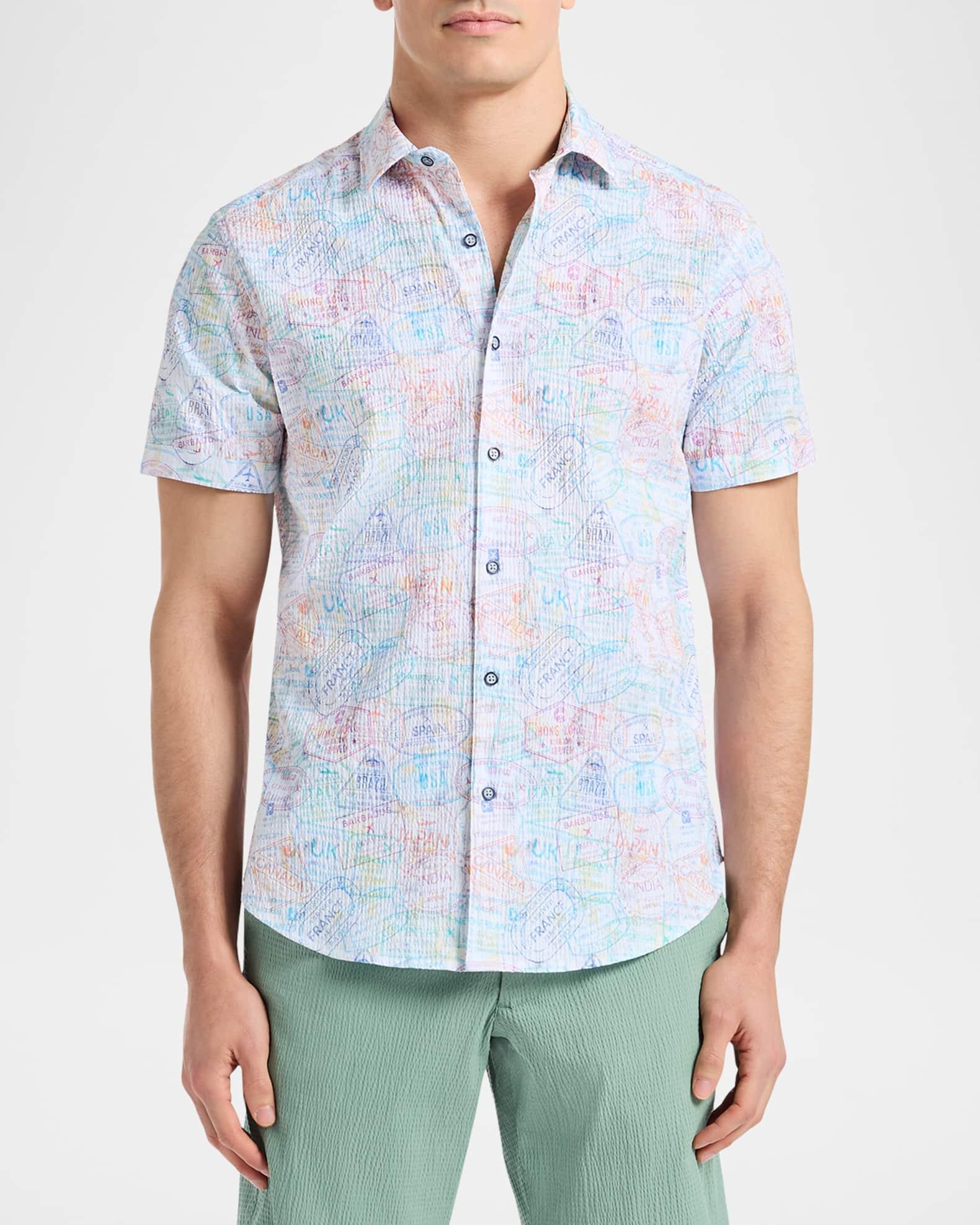 Mens Passport Printed Stretch-Cotton Short-Sleeve Shirt - Product Image