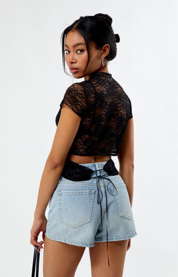 Womens Lace Tie Back Short Sleeve Top Product Image