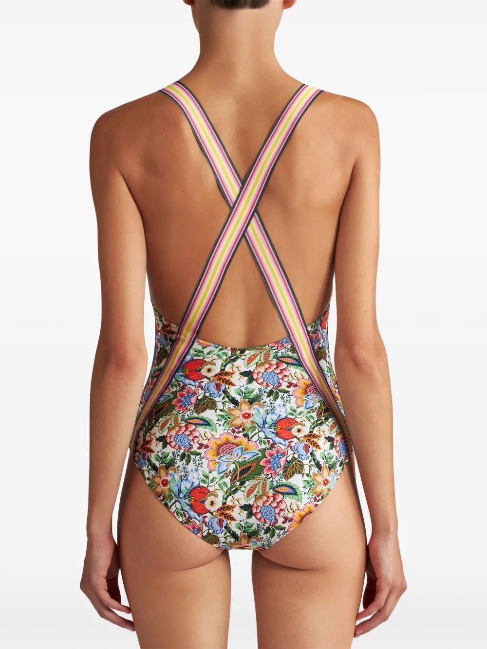 Bouquet-print open-back swimsuit Product Image