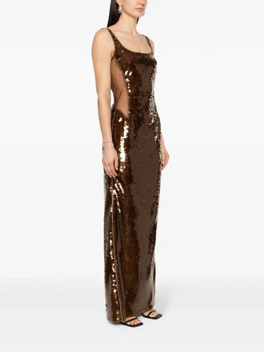 ALBERTA FERRETTI Sequin Embellished Midi Dress In Brown Product Image