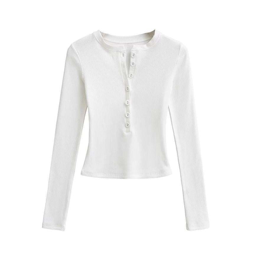 Long Sleeve Henley Plain T-Shirt Product Image