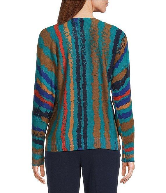 Investments Petite Size Sketchy Stripe Long Sleeve Boat Neck Pullover Sweater Product Image