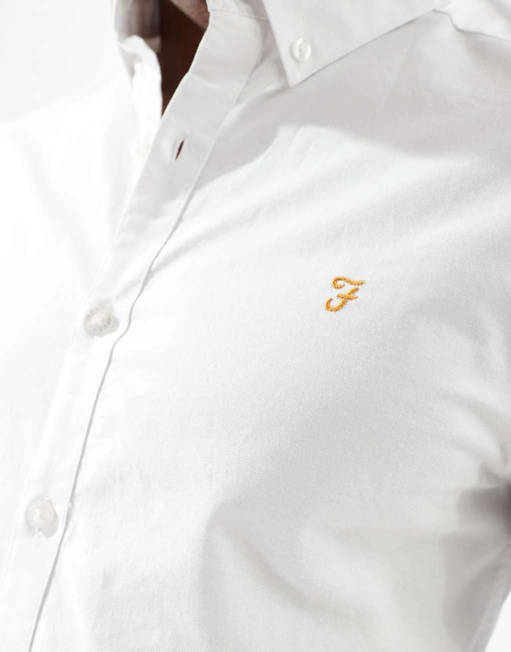 Farah Brewer slim fit long sleeve oxford shirt in white  Product Image