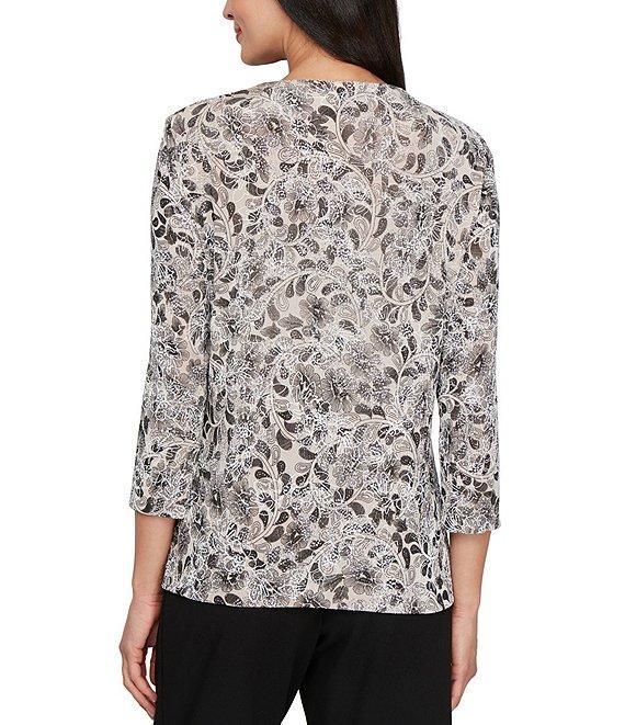 Alex Evenings Crew Neck 3/4 Sleeve Glitter Slinky Printed Twinset Product Image