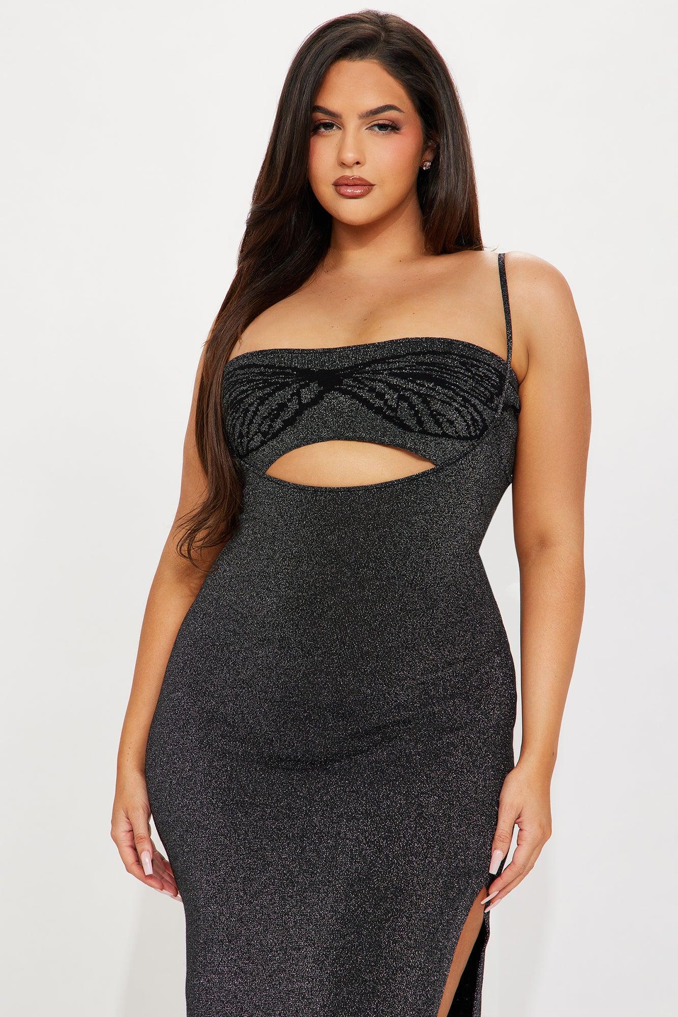 Butterfly Bandeau Maxi Dress - Black Product Image