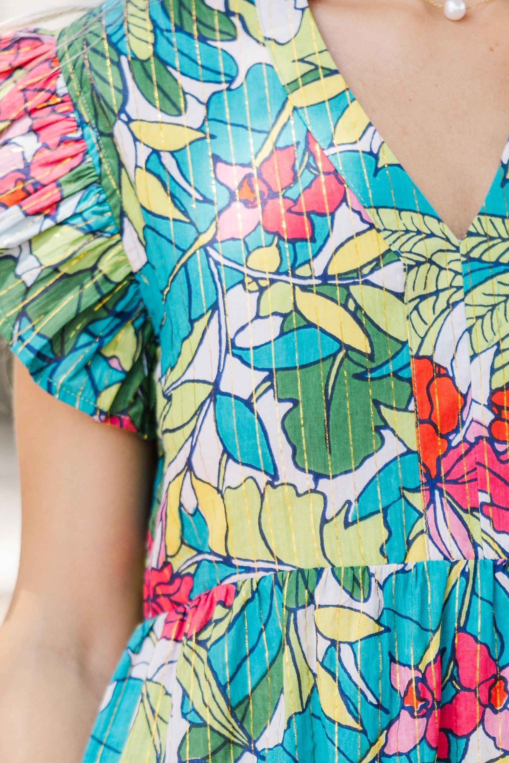 Make It Your Own Green Tropical Tiered Dress Female Product Image