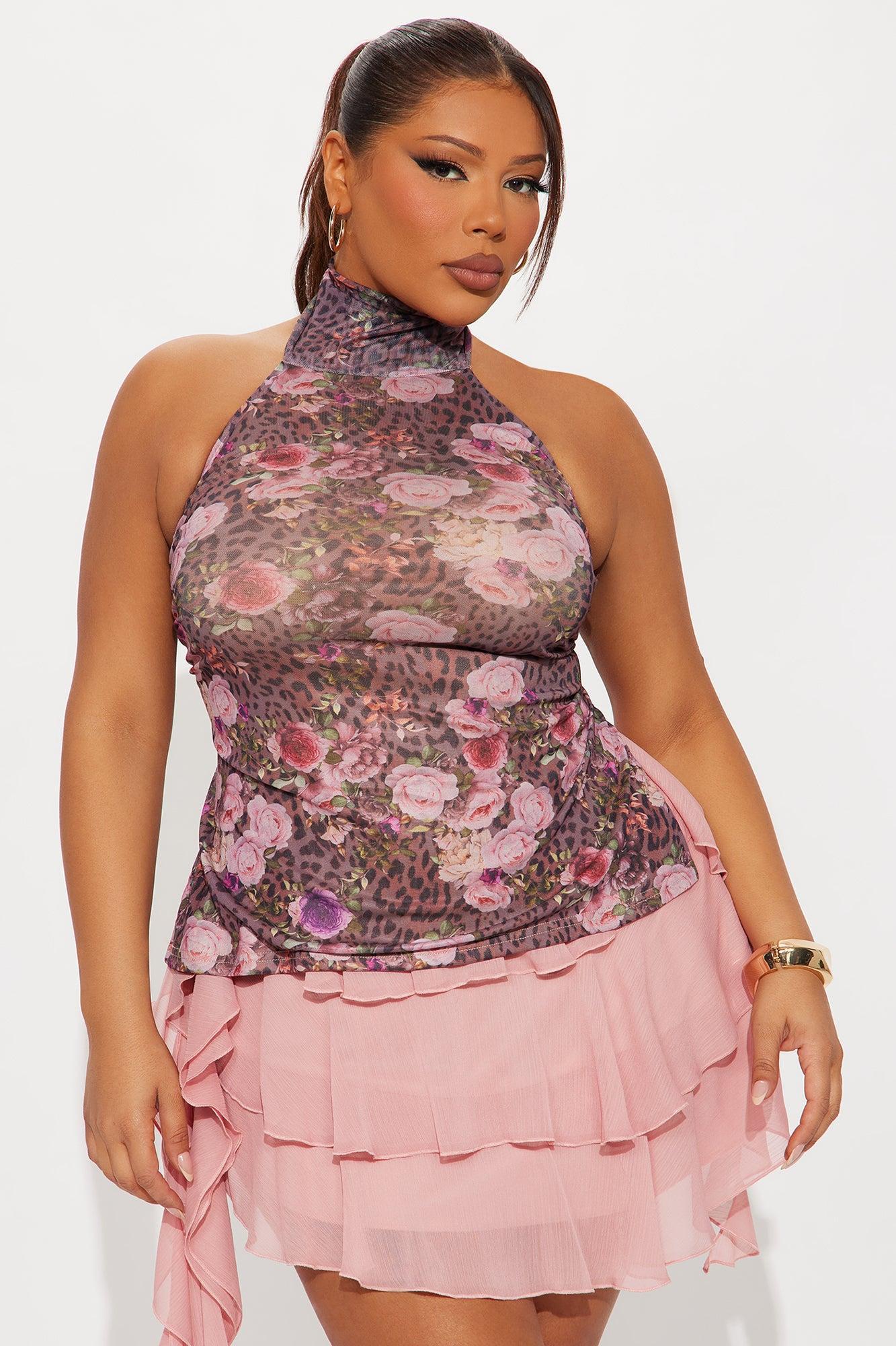 Club Temptation Mock Neck Halter Top - Leopard Product Image
