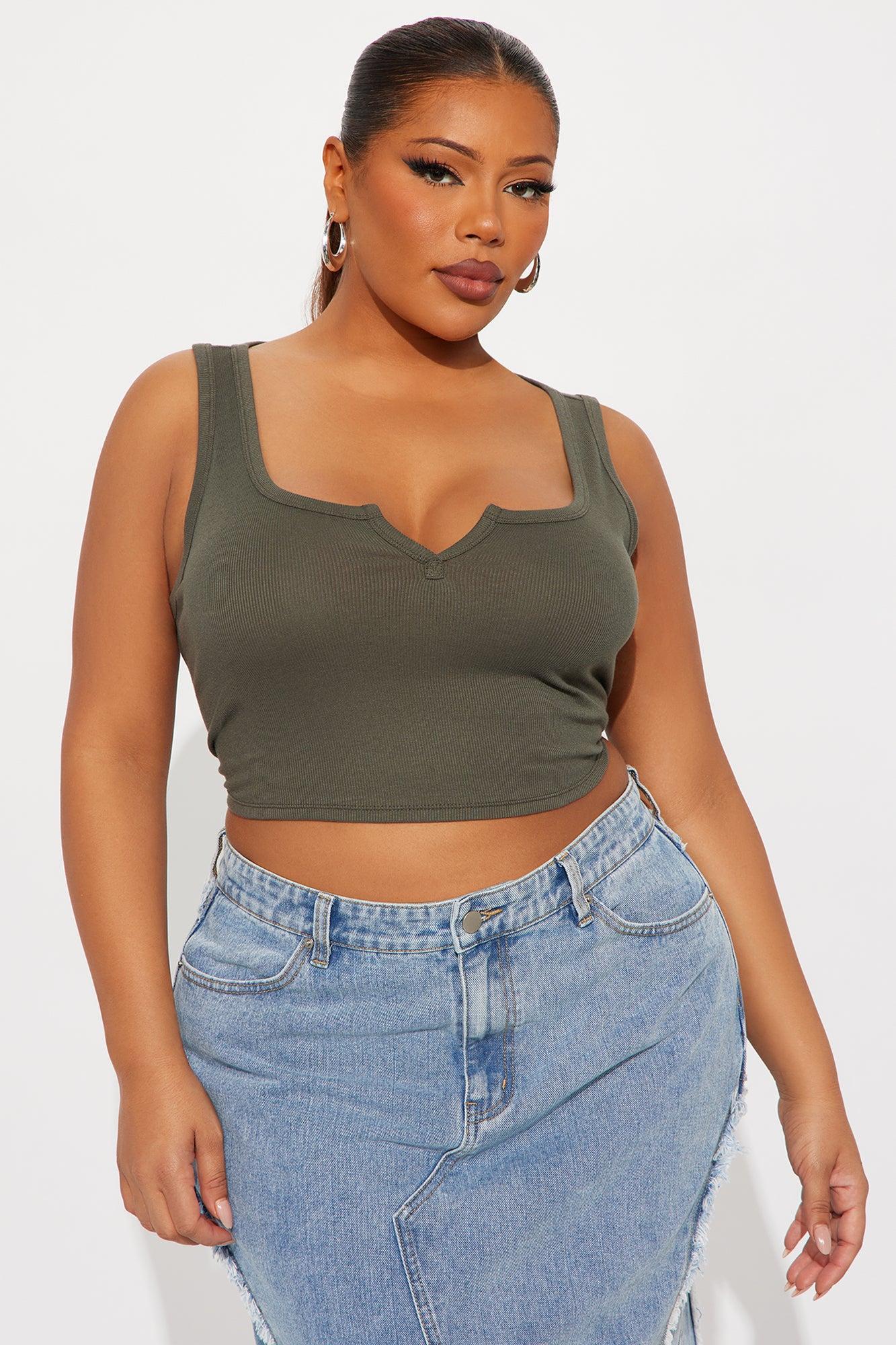 Leah Ribbed Tank Top - Olive Product Image