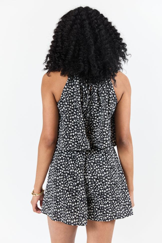 Spotlight Moment Black and White Daisy Print Halter Neck Romper SALE Product Image