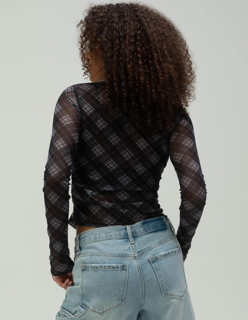GUESS ORIGINALS Printed Mesh Womens Long Sleeve Top - BLACK COMBO Product Image