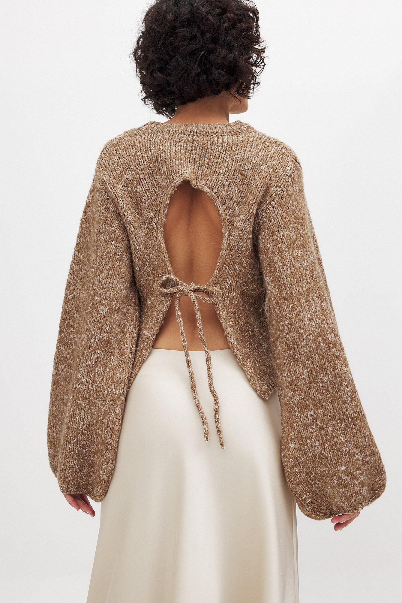 Knitted Open Back Balloon Sleeve Sweater Product Image