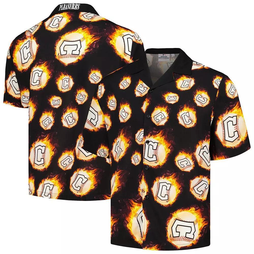 Men's Black Cleveland Guardians Flame Fireball Button-Up Shirt, Size: XL, Grd Black Product Image