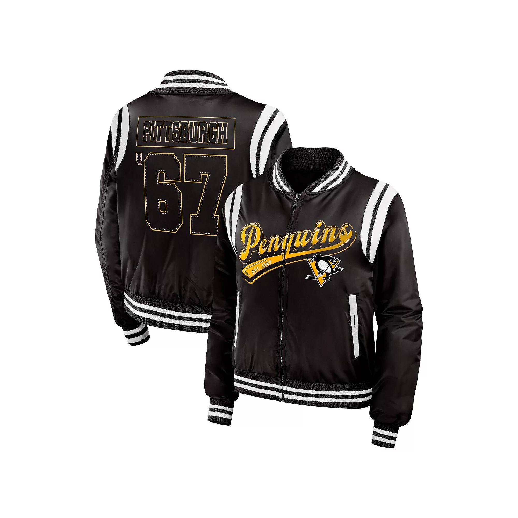 Women's WEAR by Erin Andrews  Black Pittsburgh Penguins Baller Full-Zip Bomber Jacket, Size: XL Product Image