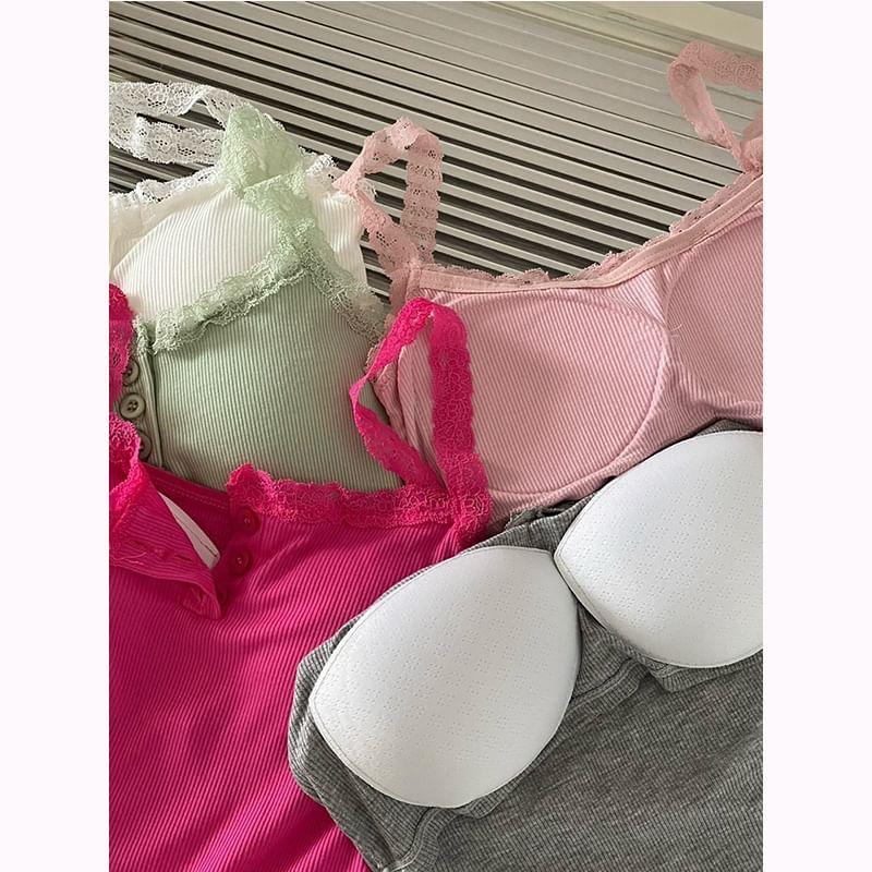 Henley Plain Lace Trim Padded Camisole Product Image