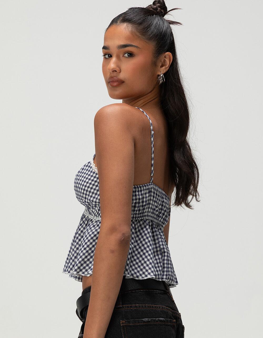 RSQ Womens Plaid Babydoll Top - NAVY/WHITE Product Image