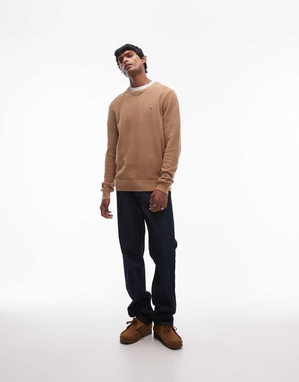 Tommy Hilfiger essential crew neck sweater in beige Product Image