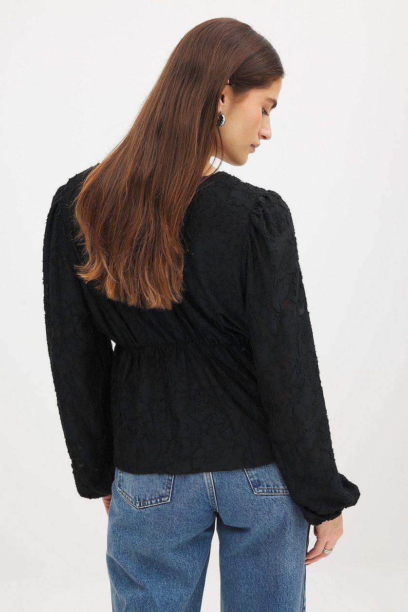Burn Out Puff Sleeve Top Beige Product Image