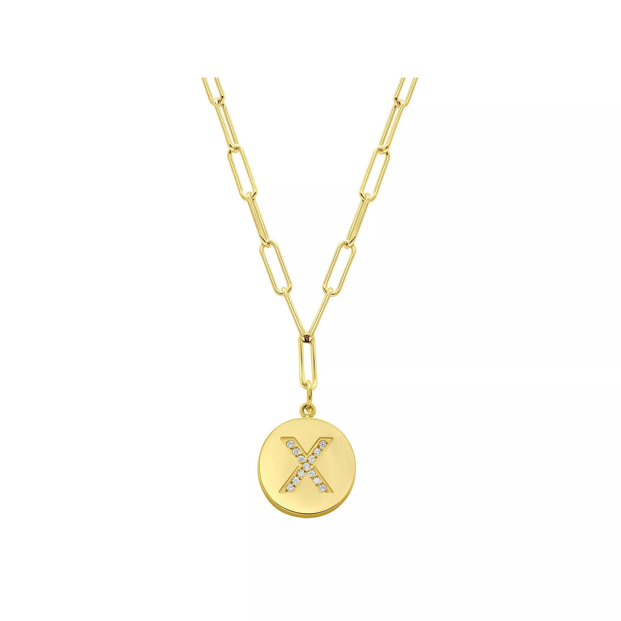 Adornia Gold Tone Adjustable Cubic Zirconia Initial Disc Pendant Paperclip Necklace, Women's, Size: 16-18" ADJ, X Product Image
