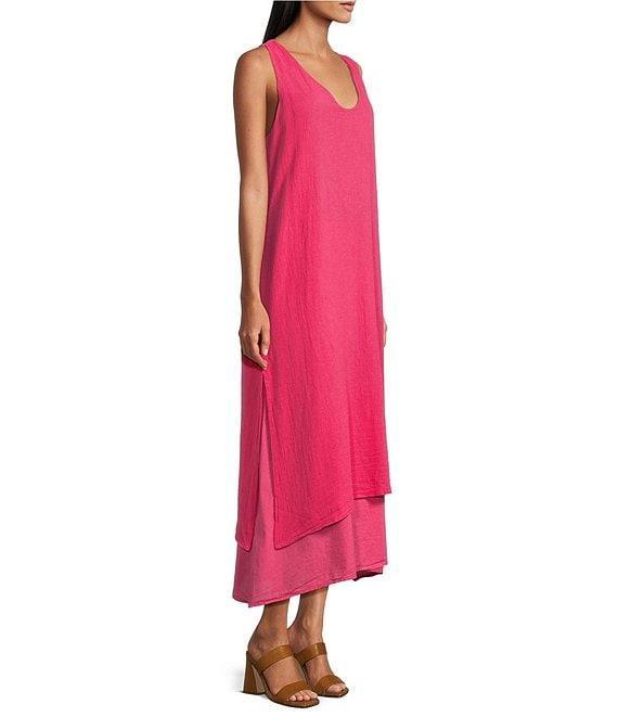 M Made in Italy Cotton Linen Blend V-Neck Sleeveless Hi-Low Dress Product Image
