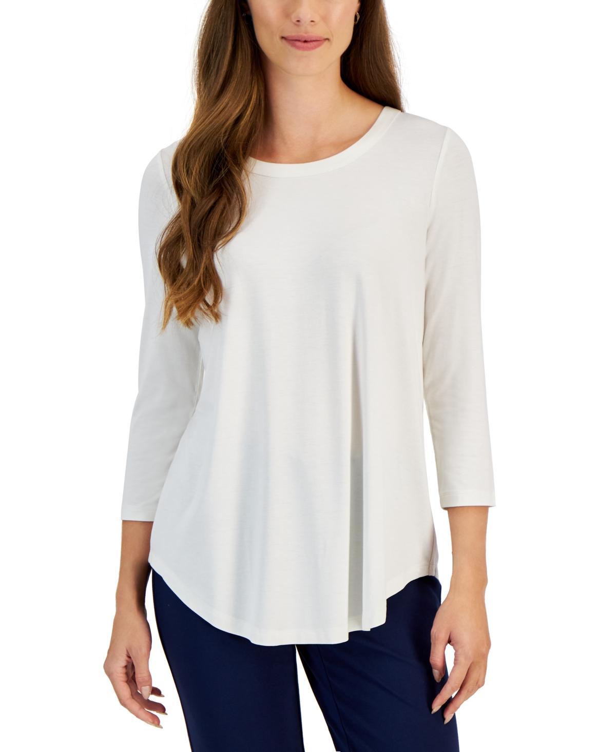 Jm Collection Petite Satin-Trim 3/4-Sleeve Top, Created for Macys Product Image