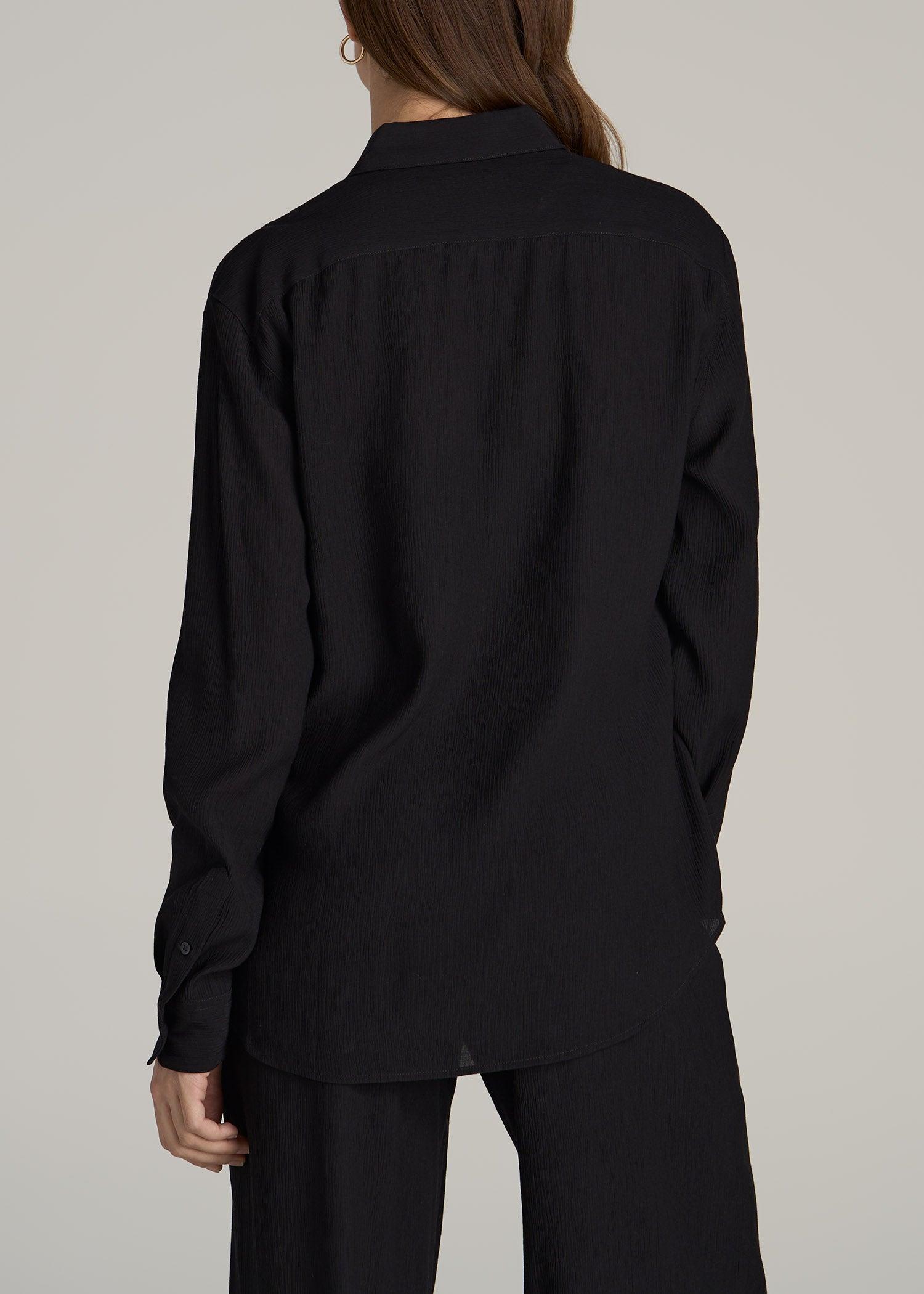 Long Sleeve Crinkle Tall Women's Blouse in Steel Blue Product Image