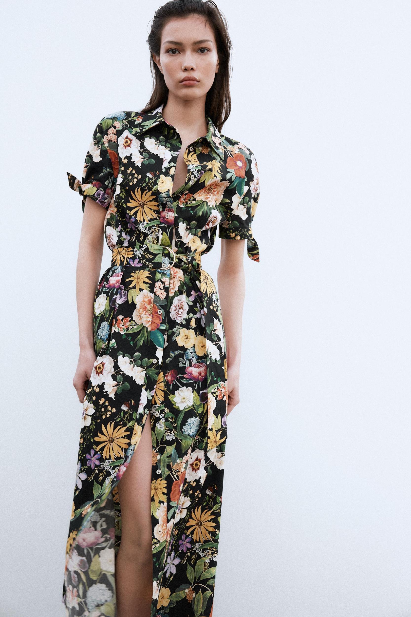 FLORAL PRINT POPLIN MIDI DRESS Product Image