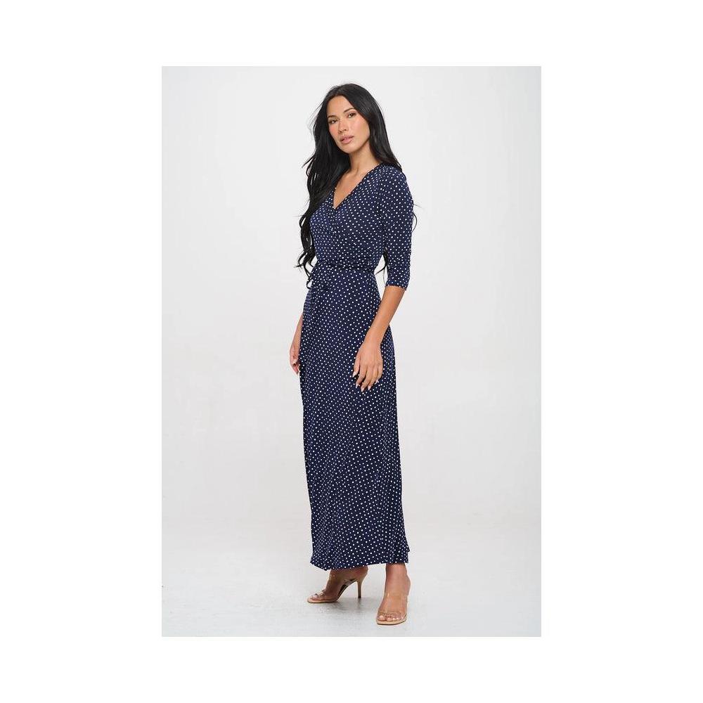 WEST K Women's Grace Faux-Wrap Maxi Dress with Tie Waist - X Small - Navy White Dots Product Image