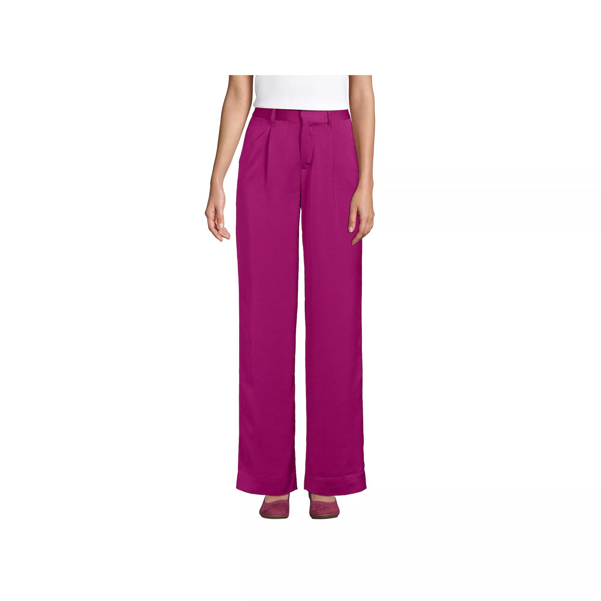 Women's Lands' End Satin Wide Leg Pleated Pants, Size: 12, Vivid Pink Pink Product Image