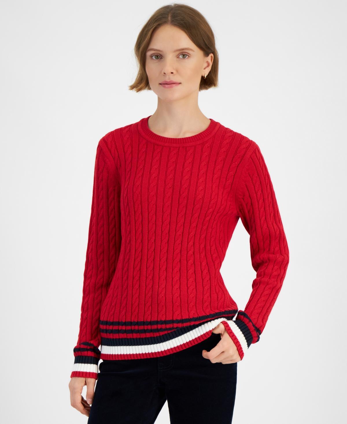Tommy Hilfiger Womens Cable-Knit Crewneck Sweater Product Image