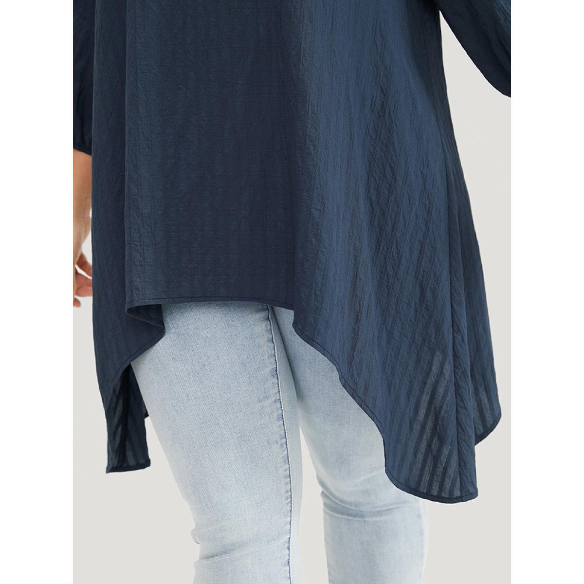 Plus Size Indigo Plain Contrast Lace Asymmetrical Lantern Sleeve Blouse Women Elegant Elbow-length sleeve V-neck Dailywear Blouses BloomChic 10/M Product Image