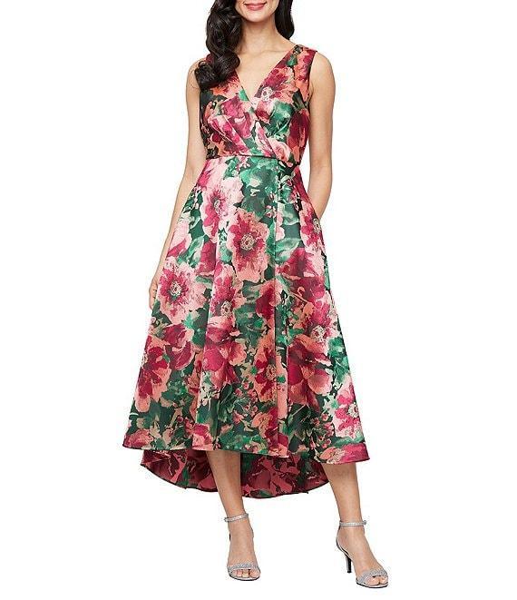 Ignite Evenings Floral Jacquard High-Low Hem Midi Dress Product Image