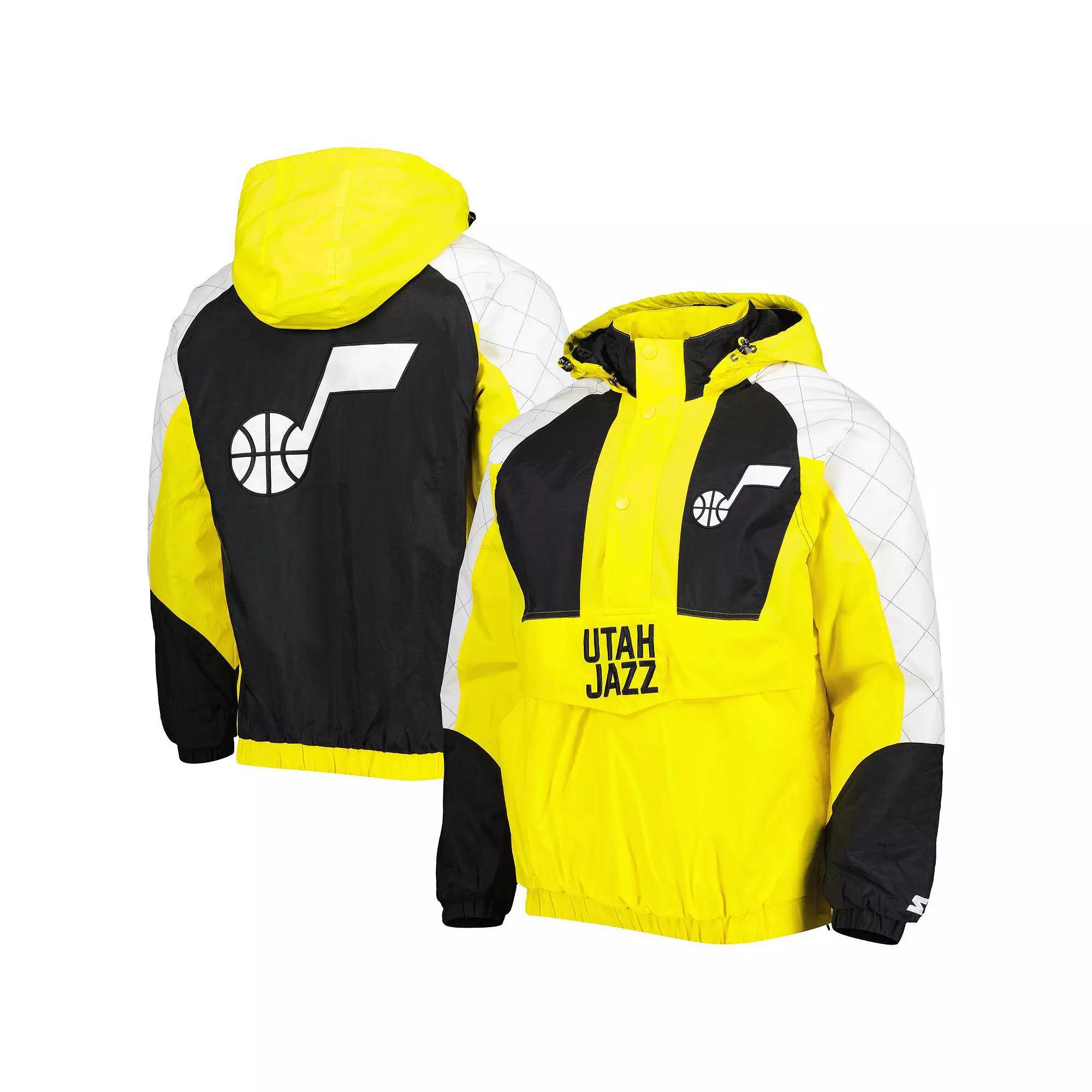 Mens Starter Gold Utah Jazz Body Check Raglan Hoodie Half-Zip Jacket Product Image