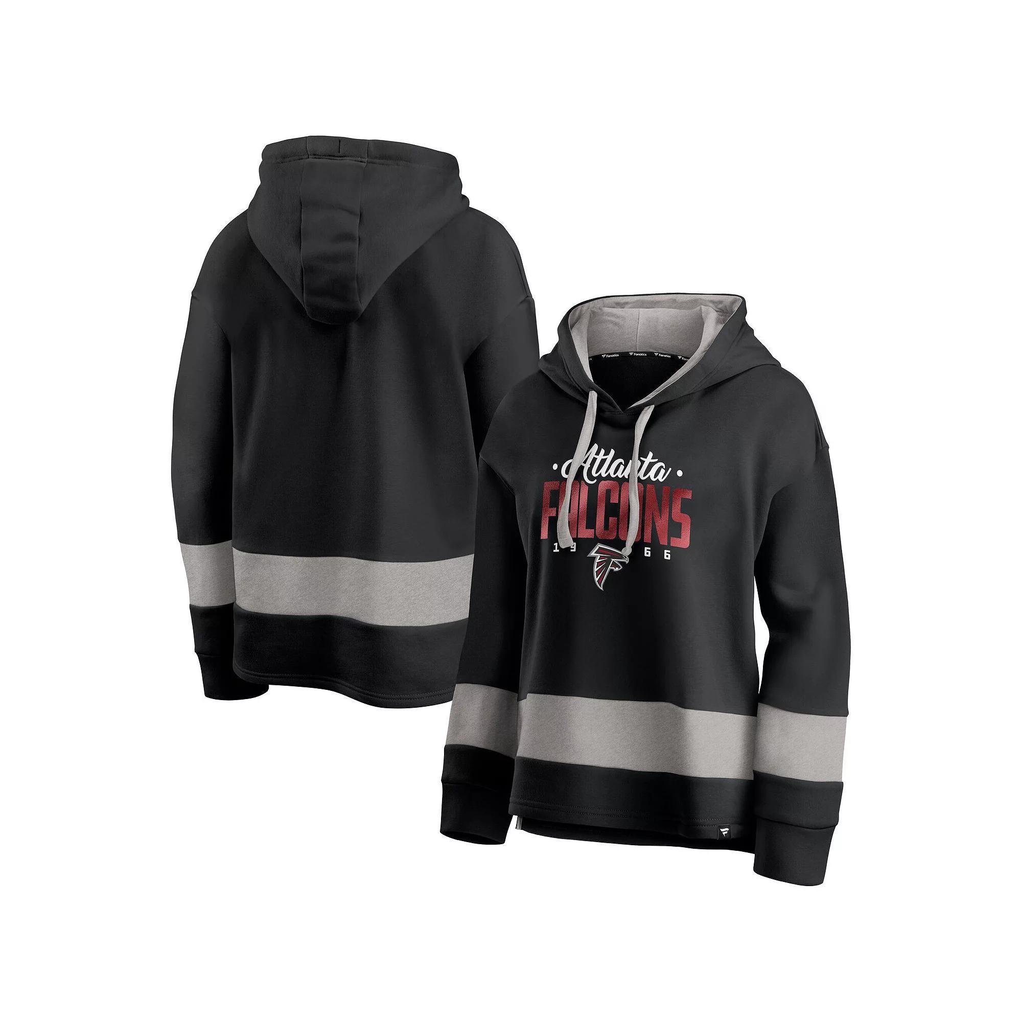 Women's Fanatics Black/Gray Atlanta Falcons Huddle Up Fundamental Fleece Color Block Pullover Hoodie, Size: Medium Product Image