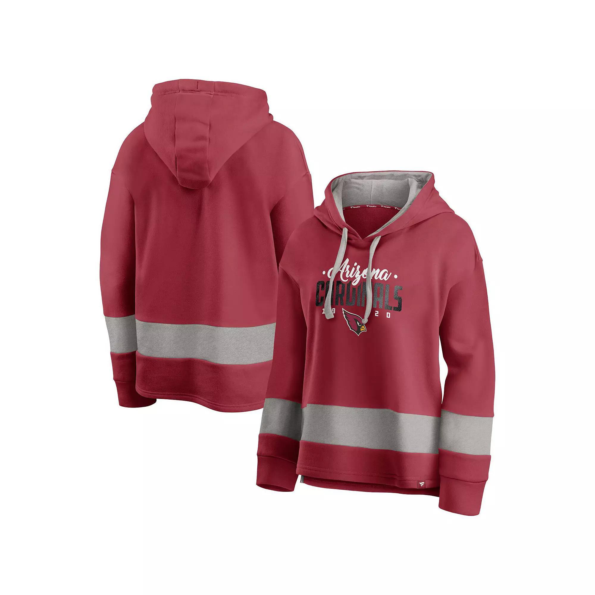 Women's Fanatics Cardinal/Gray Arizona Cardinals Huddle Up Fundamental Fleece Color Block Pullover Hoodie, Size: XL, Red Product Image